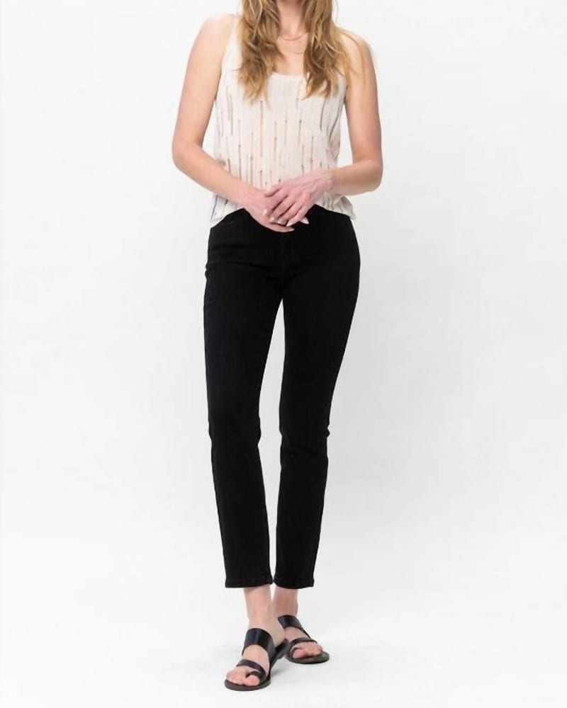 Front of a model wearing a size 24W Slim Fit Jean In Black in Black by Judy Blue. | dia_product_style_image_id:355525